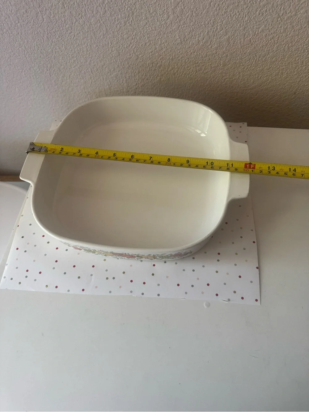 White Ceramic Square Baking Dish with Fruit Motif